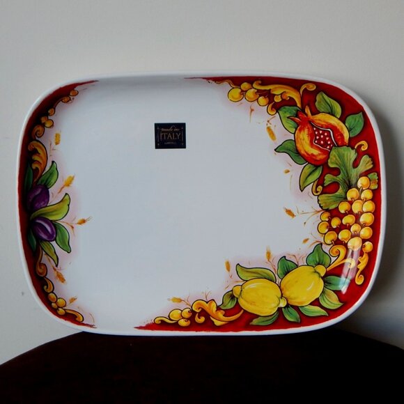 New Authentic Nova Deruta Italy Hand Painted Large Serving Platter  Tray 14”x10" - Picture 1 of 5
